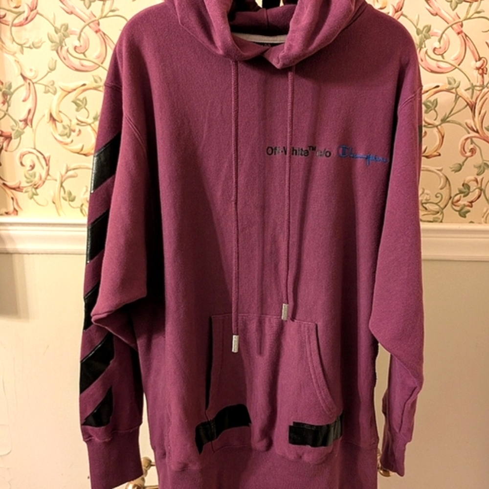 OFF-WHITE X Champion Pullover Hoodie In 2910 Violet Size Large Unisex - Picture 2 of 10